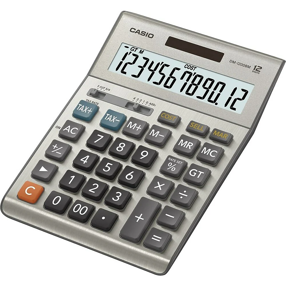 Casio - Calculatrice avec calculs fiscaux 12 chiffres DM-1200BM à alimentation solaire
